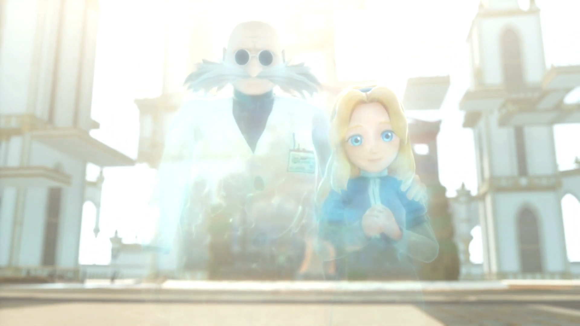 A transparent Maria and Gerald smiling.