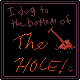 a brown square with a solid inset border, a doodle of a shovel, and hand-written text reading 'I dug to the bottom of the hole!'