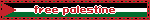 A standard size blinkie with the words 'Free Palestine' written on it, with a background of the Palestinian flag