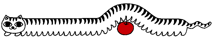 a drawn image of a white tabby cat with many legs like a centipede crawling over a red apple