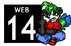 a drawing of a green-haired anthro panda next to a black box with text that reads Web 14