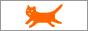 a animated rectangular button featuring three cats, solid orange, green, and blue respectively, running leftwards and off screen in a loop on a white background