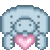 a pixel art gif of a manatee holding a pink heart while bobbing up and down