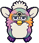 art of a tie-dye patterned furby toy