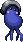 more pixel art of the blue blob, this time standing precariously on four very thin very long legs, leaning to the side as if it's about to fall over
