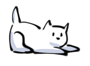 a simple drawing of a white cat in a crouched position