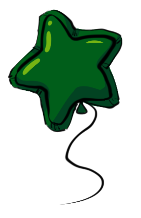 a drawing of a green star-shaped balloon