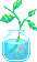 a pixel art gif of a small plant in a jar filled with water, bobbing up and down