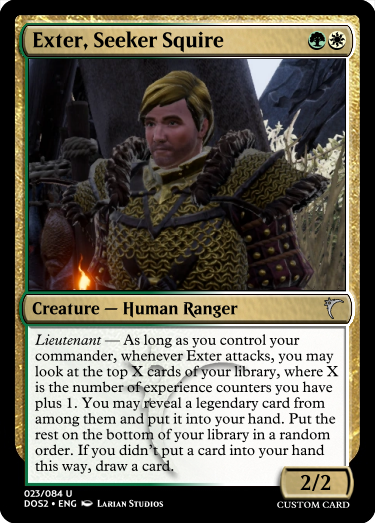 A fake Magic: The Gathering card called Exter, Seeker Squire