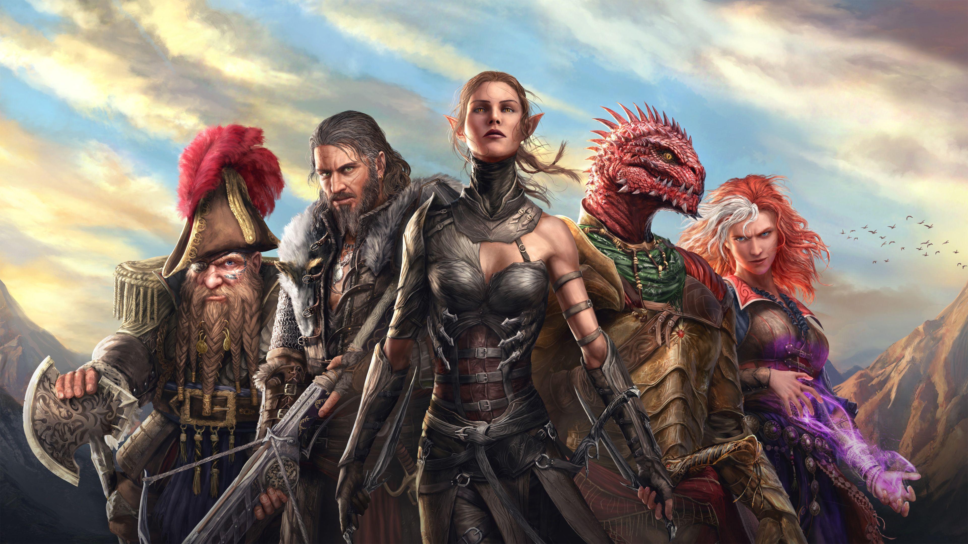 Divinity Original Sin 2 poster showing five of the Godwoken (excluding Fane)