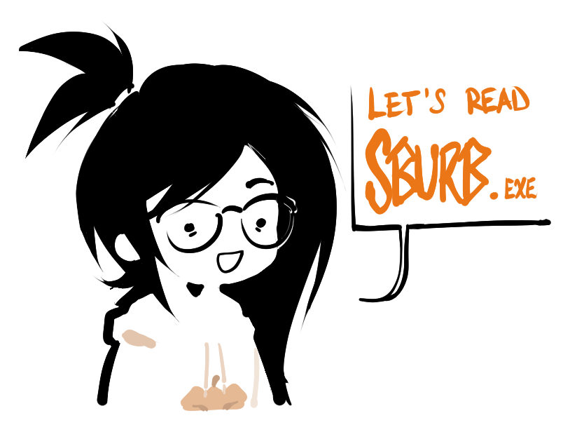 Abby Barclay from SBURB.exe, speaking written dialogue which reads "Let's Read SBURB.exe".