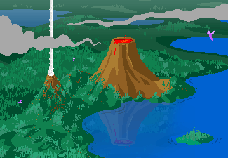 An island with a volcano.