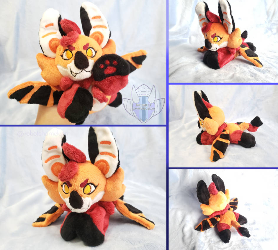 6 inch laying beanie of Pyre. I always enjoy making plushies of characters with wings.