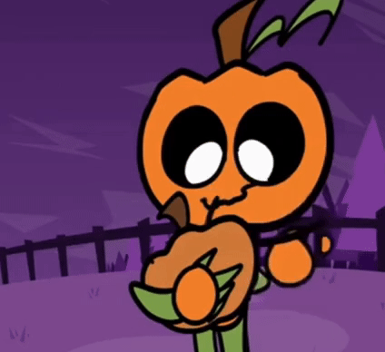 gourdy from Dandy's World drawing a face on a pumpkin! how joyous