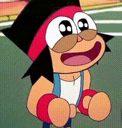 KO from "OK K.O.! Let's Be Heroes", jumping up and down excitedly, only to be stopped by Radicles.