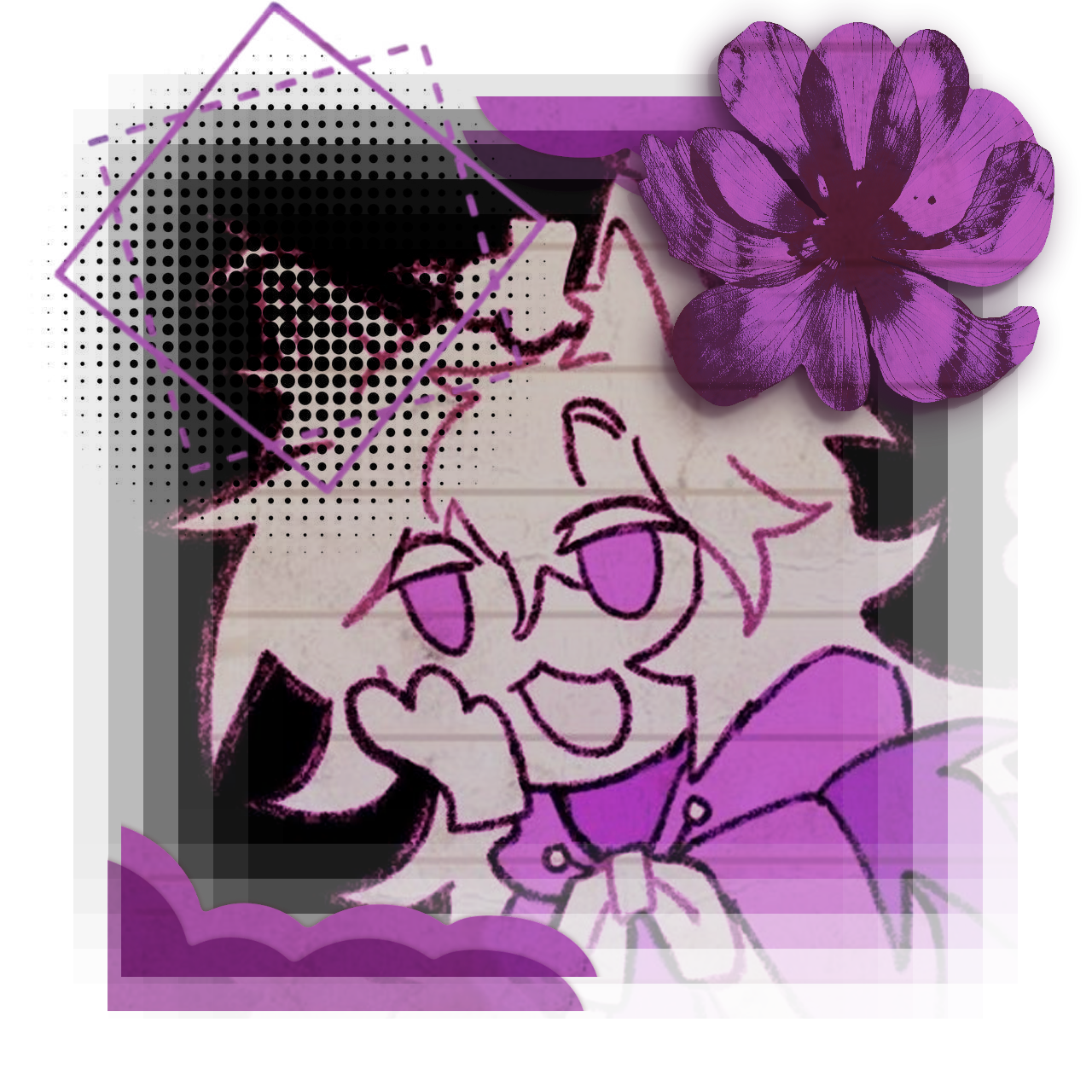 edit of art by kelclair, featuring roshambogames and decorated with purple assets