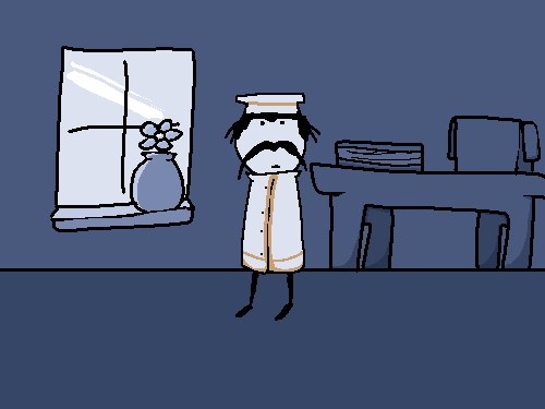 Gilbert, standing in his room, getting his doing nothing on.
