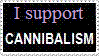 stamp with yellow emoji being eaten, then text reads 'i support cannibalism'