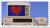 a stamp with an old computer with a heart on the screen