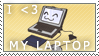 a yellow stamp with a happy little laptop with white text above reading 'I <3 my laptop'