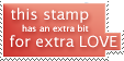 a stamp with pink text saying 'this stamp has a extra bit for extra love'