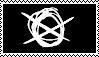 a black stamp with a white creepypasta symbol