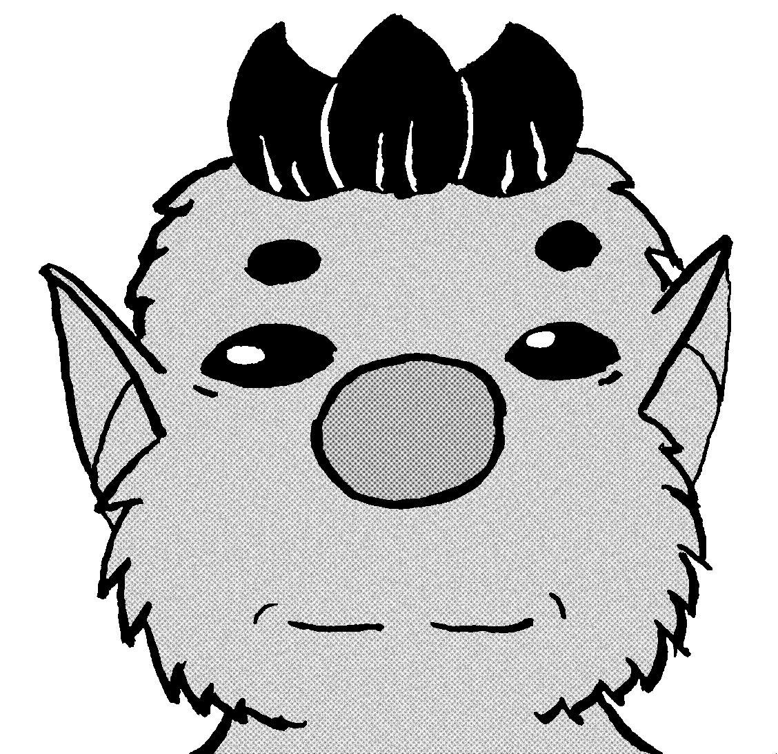 a grey-scale drawing of Olimar's face. He's drawn with fur and some age lines, unlike canon.