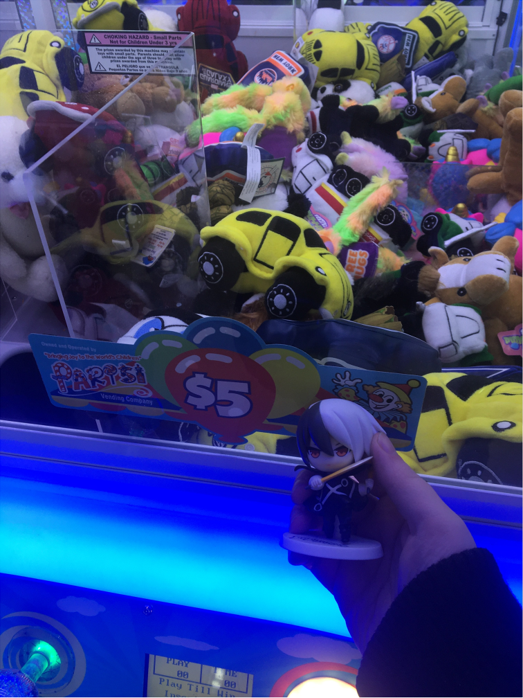black feels digust at the idea of paying $5 for a claw machine. they're not even good prizes!