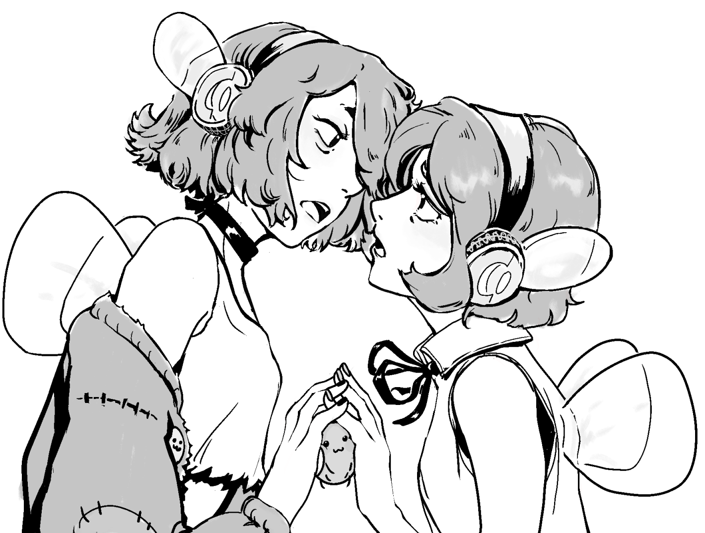 drawing of two characters singing, imitating a cover of an old vocaloid song