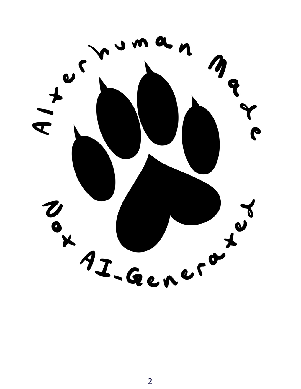 Alterhuman Made, Not AI-Generated written around a paw print.