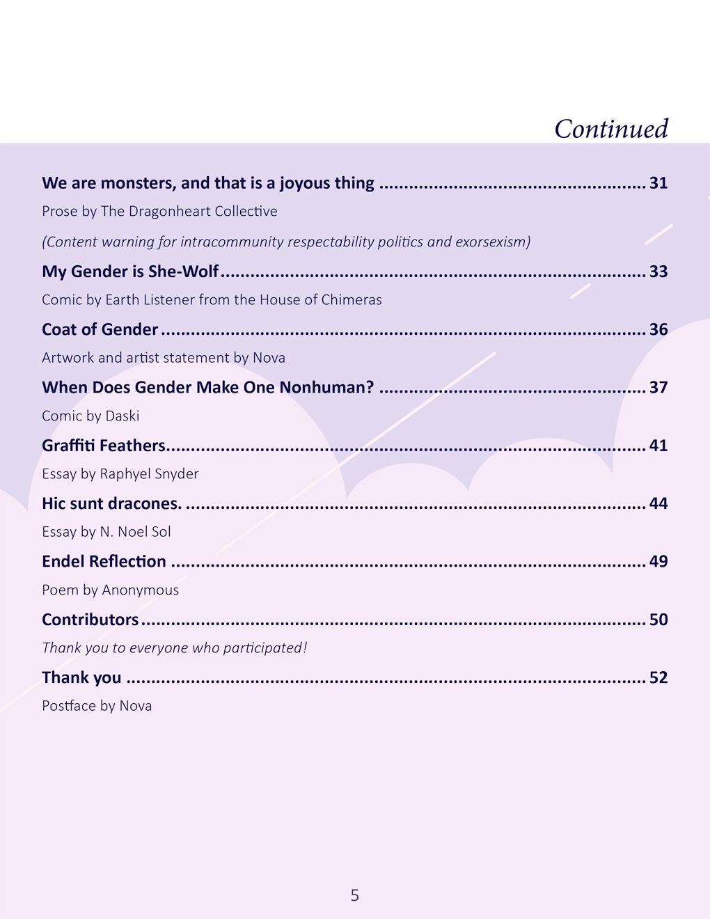 Table of contents page 2