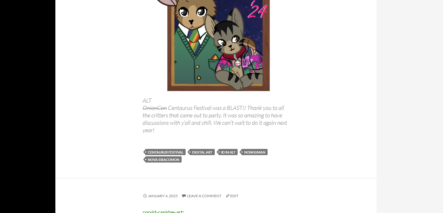 Screenshot showing off the tag section for an artwork by Nova of the Centaurus Festival mascot