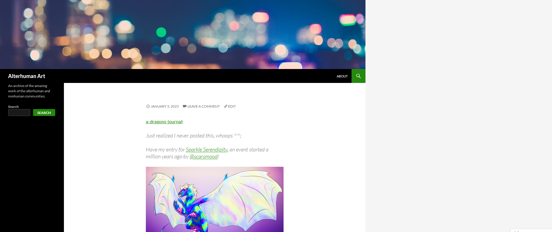 Screenshot of an artwork of Rani on a minimalist WP website.
