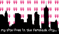 a city silhouette with a double venus background. it reads MY SITE LIVES IN THE FEMSLASH CITY.