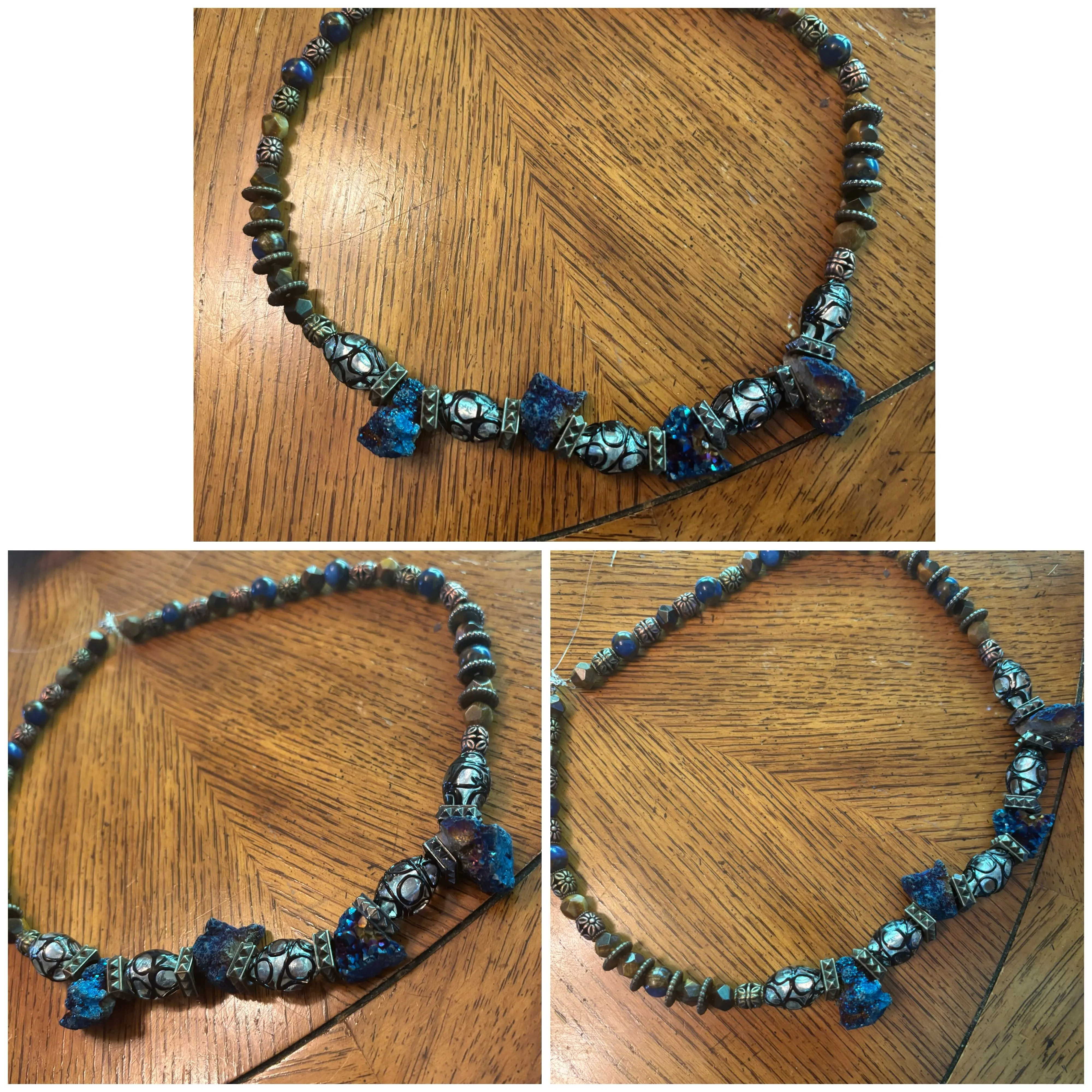 a necklace with dark blue rock beads 