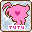 32x32 a square light blue plaid button featuring a pink, left-facing silhouette of an anime girl. there is a magenta and white pink heart blinking in her head, with word "tutu" animated below it.