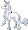 the unicorn from the animated movie "The Last Unicorn." she is standing with her front leg up, and slightly bouncing up and down.