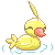 ahiru from the anime "princess tutu" in her duck form, floating happily in water and quacking occasionally.