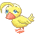 ahiru from the anime "princess tutu" in her duck form, looking dejected and shedding tears.