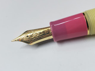 A close-up of the 21k gold nib.