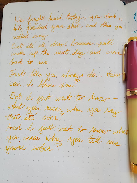 I wrote out some of the lyrics to "Sober" by Plush.