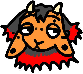 a picture of Tadpole's fursona, who happens to be an orange goat with piercings, and red dyed hair with black grown out roots.