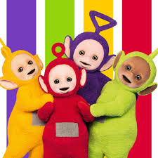 the teletubbies and their iconic technicolor bodies with human-like flesh colored faces