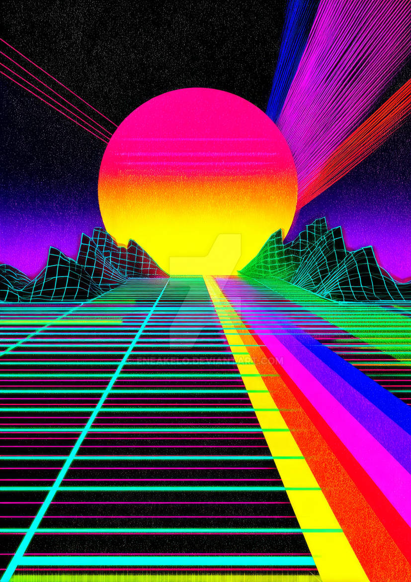 a geometric rainbow landscape graphic