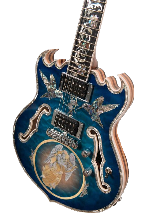 blue and silver violin bass