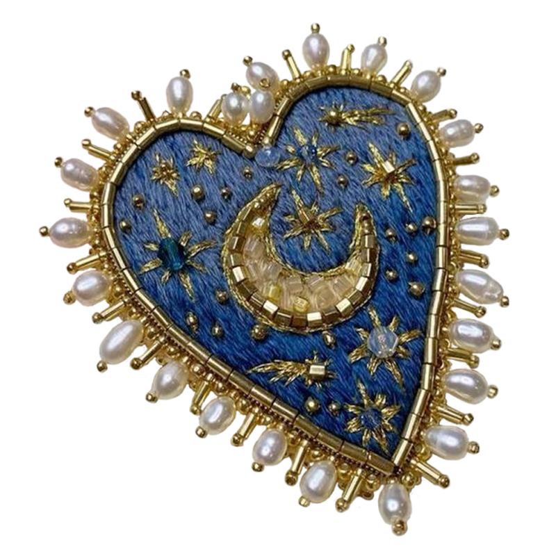 blue and gold beaded broach