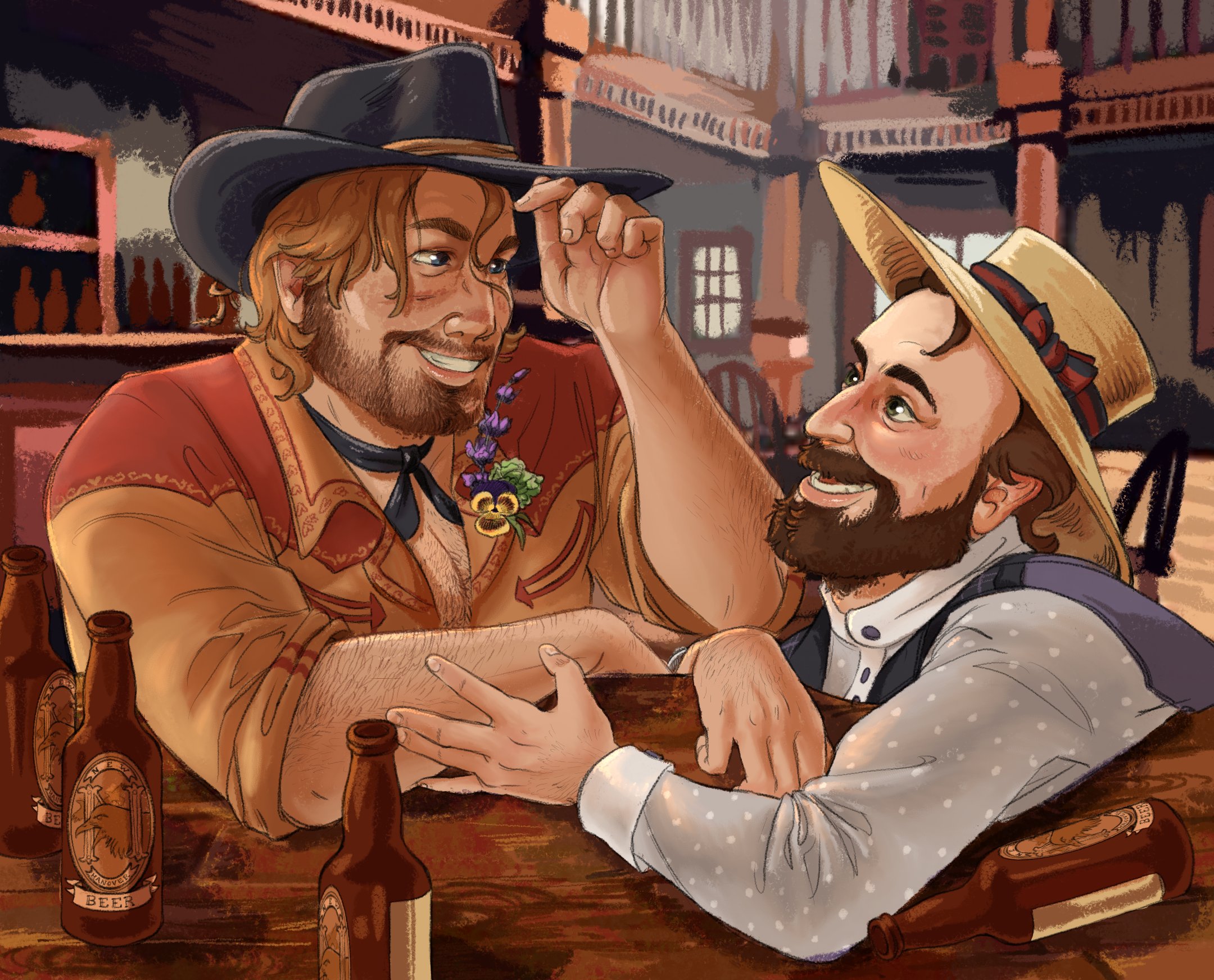 Arthur and Albert Mason sharing a drink, for an rdr2 gift exchange on tumblr