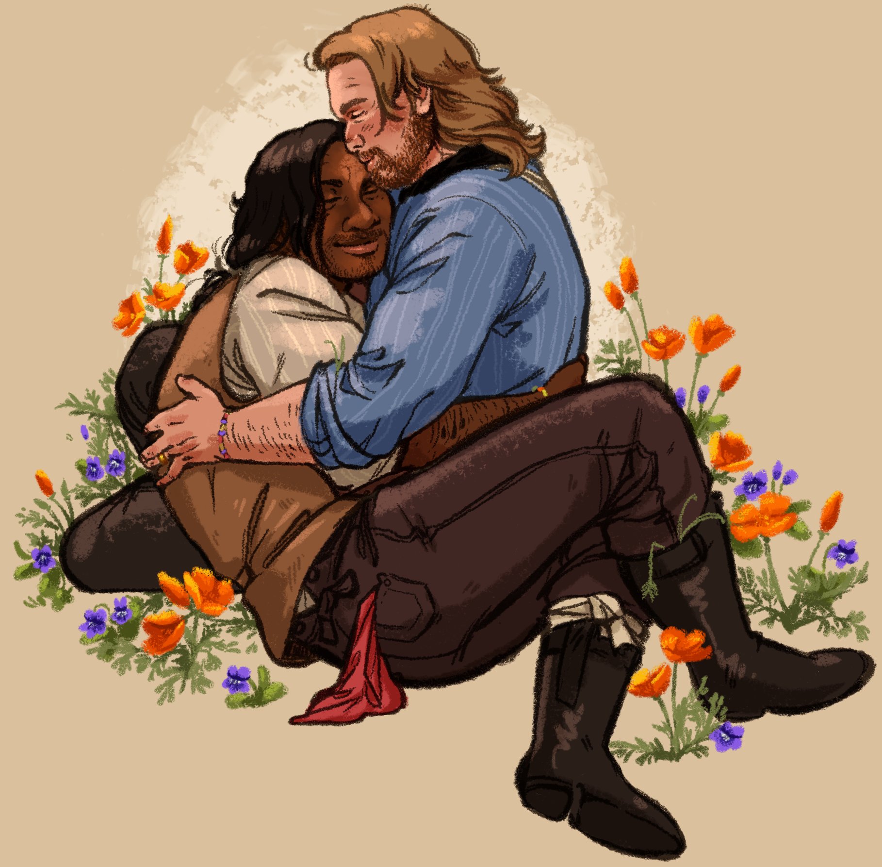 Charles and Arthur cuddling in da flowers