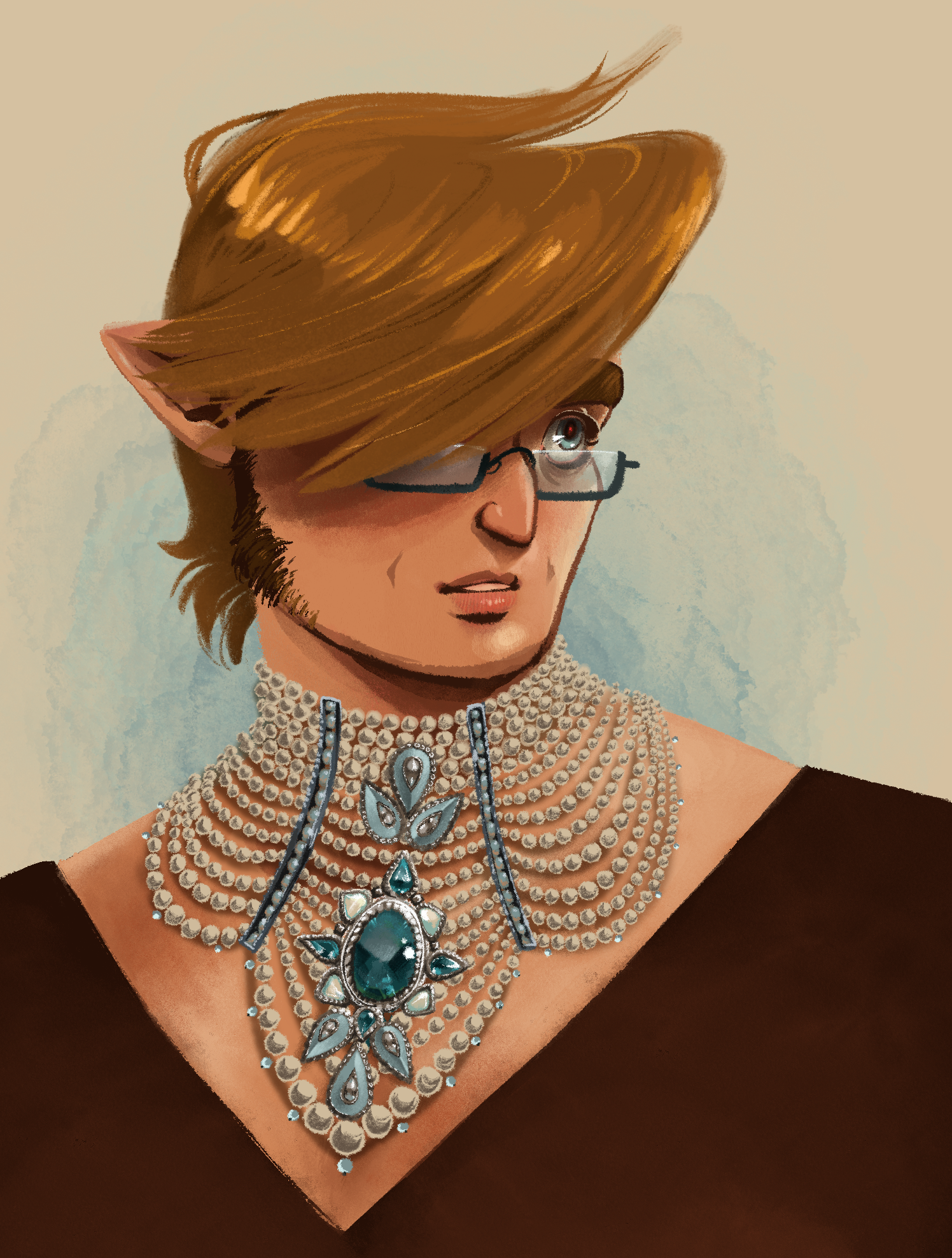 Salieri wearing some pearls and jewels