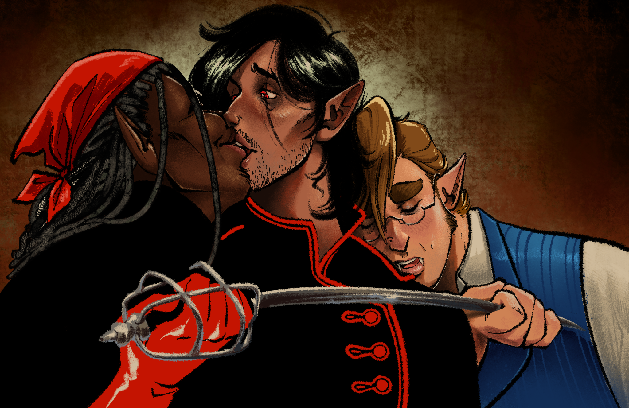 Oliver, Skrilliant, and Salieri in the Anne Hathaway Twelfth Night promo pose